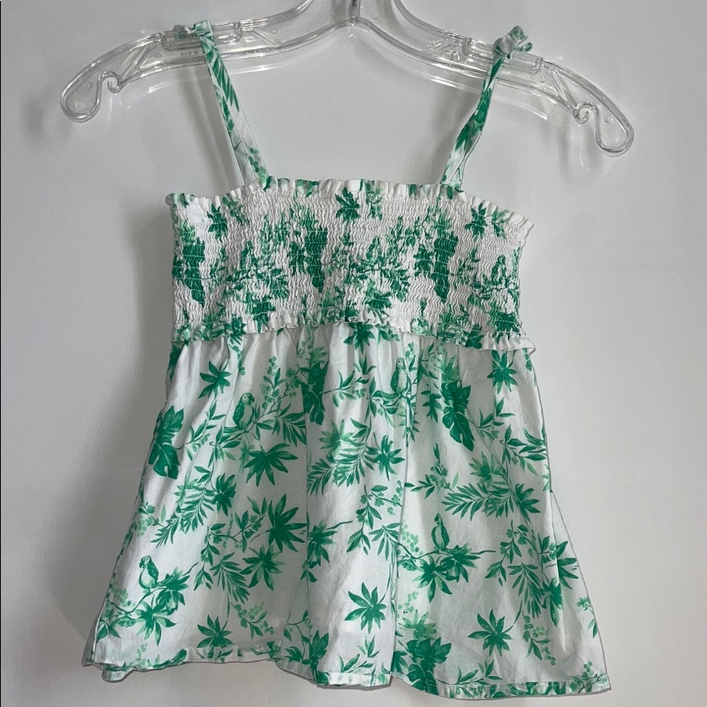 Janie and Jack Green Floral Smocked Top